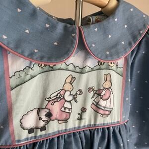 Vintage Rare Daisy Kingdom Blue Bunnies Long Sleeve Dress. Size 5. EUC.